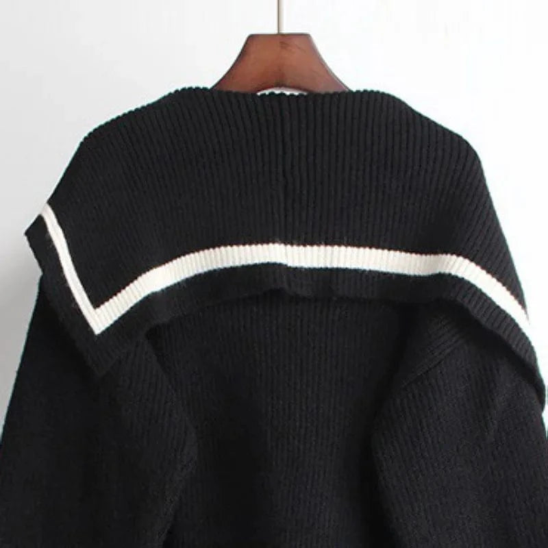 2024 Autumn Fashionable girls turn-down neck long sleeve free size cable knit women sweater