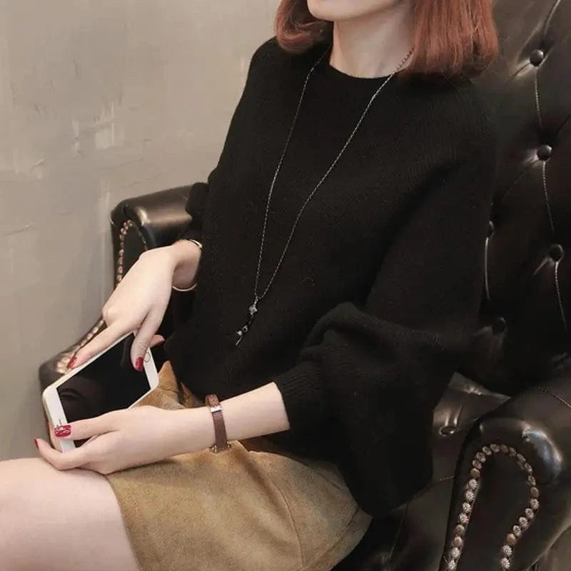 2024 Autumn high-quality best-selling Bat-sleeved round neck loose solid color fashion women's knit sweater