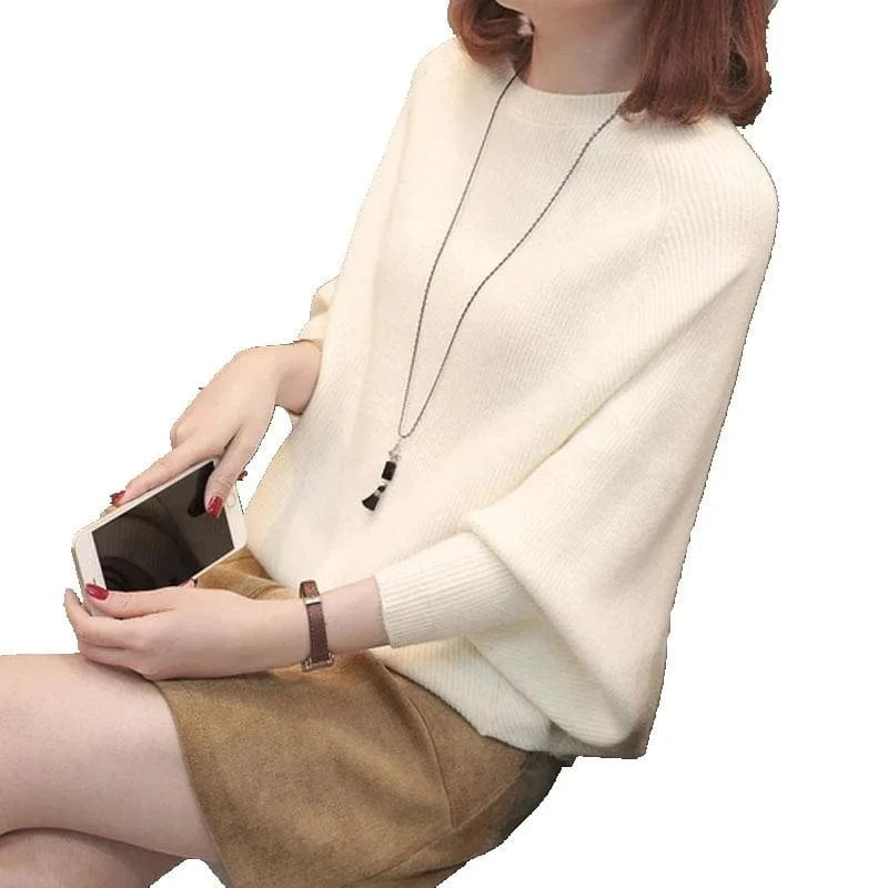 2024 Autumn high-quality best-selling Bat-sleeved round neck loose solid color fashion women's knit sweater