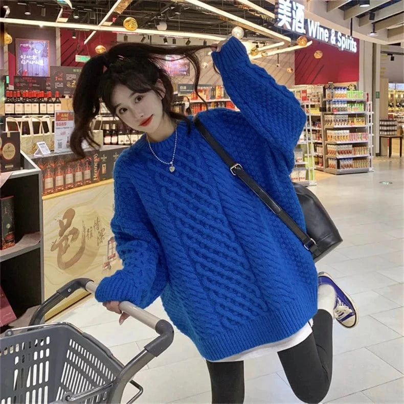 2024 autumn high-quality fashion women's best-selling solid color long-sleeved crewneck loose pullover sweater