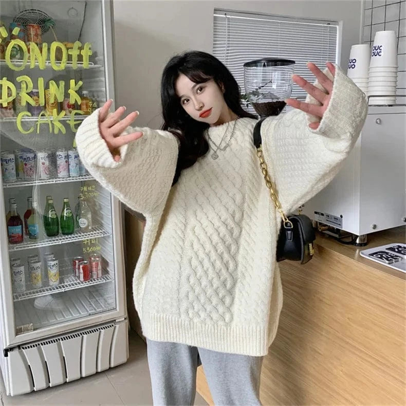 2024 autumn high-quality fashion women's best-selling solid color long-sleeved crewneck loose pullover sweater