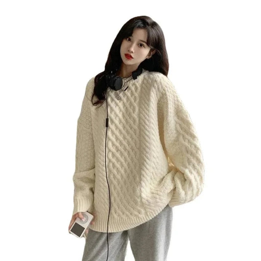 2024 autumn high-quality fashion women's best-selling solid color long-sleeved crewneck loose pullover sweater