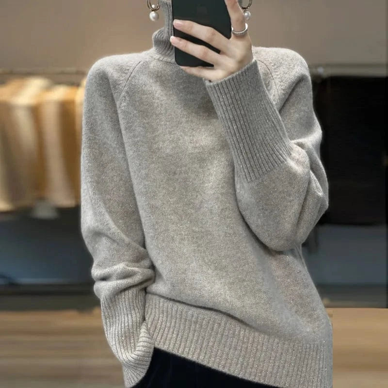 2024 autumn high-quality fashion women's best-selling solid color long-sleeved turtleneck loose pullover sweater