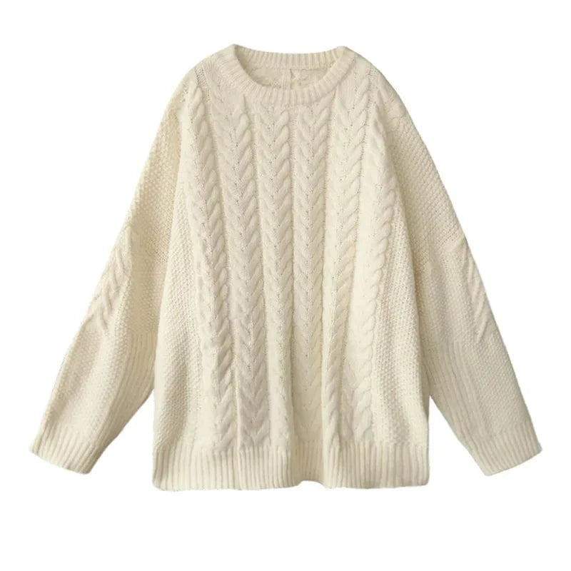 2024 Autumn new arrival fashion girls crew neck batwing sleeve plus size loose fit cable knit women sweaters