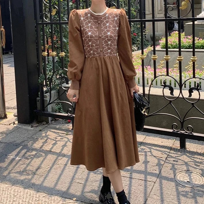2024 Autumn new arrival women floral v-neck elevated belted waist knitted dress