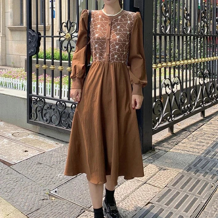 2024 Autumn new arrival women floral v-neck elevated belted waist knitted dress
