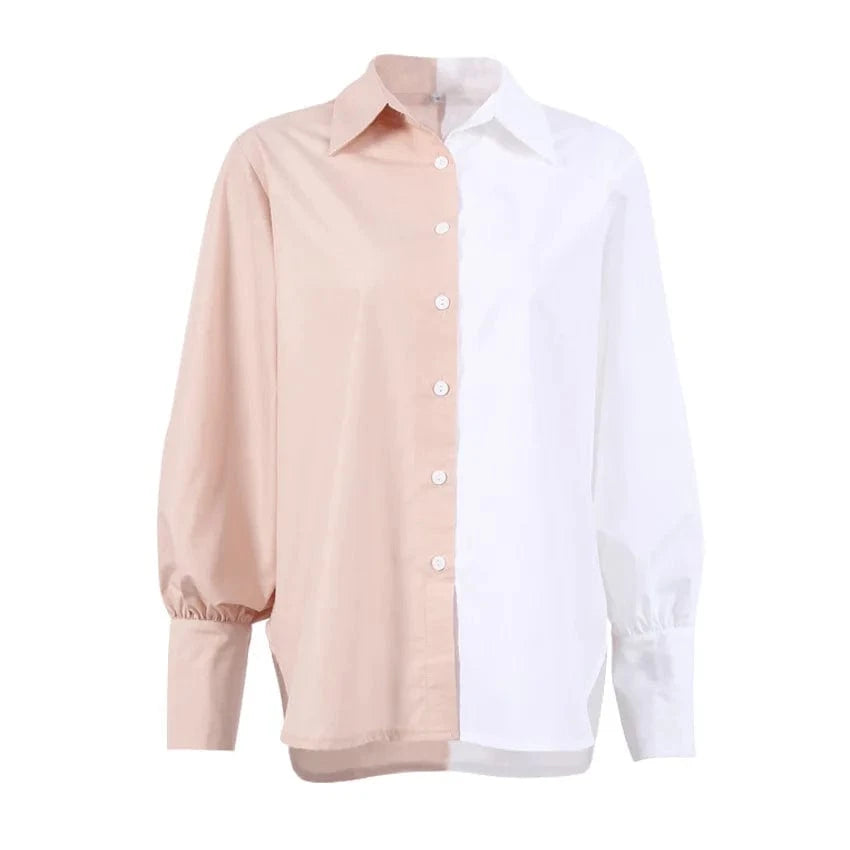 2024 Autumn New Trendy Work Leisure Button Down Panelled White Blouse Shirt