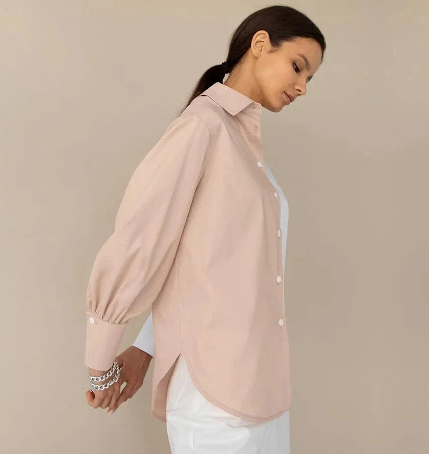 2024 Autumn New Trendy Work Leisure Button Down Panelled White Blouse Shirt