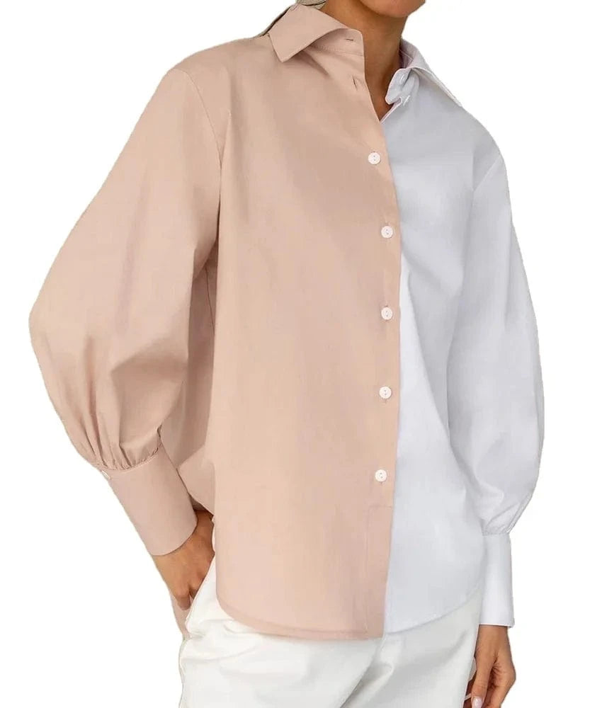 2024 Autumn New Trendy Work Leisure Button Down Panelled White Blouse Shirt