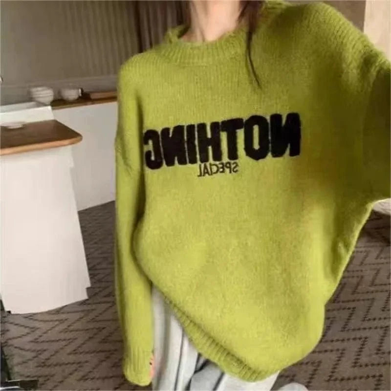 2024 autumn quality best-selling round neck long sleeve loose alphabet embroidered women's pullover sweater