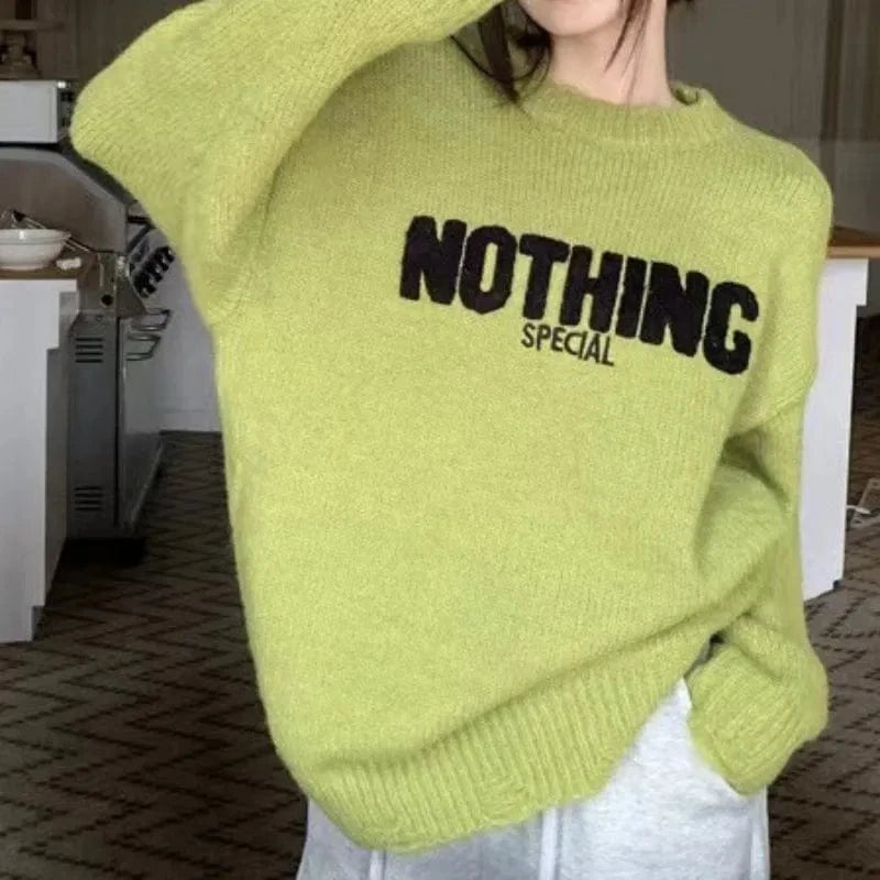 2024 autumn quality best-selling round neck long sleeve loose alphabet embroidered women's pullover sweater