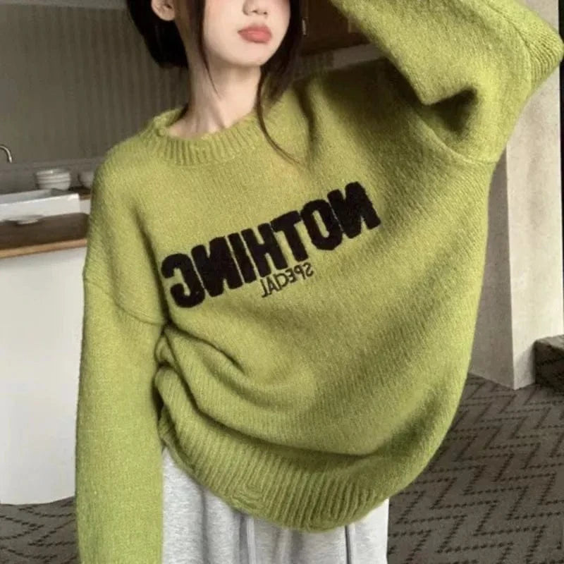 2024 autumn quality best-selling round neck long sleeve loose alphabet embroidered women's pullover sweater