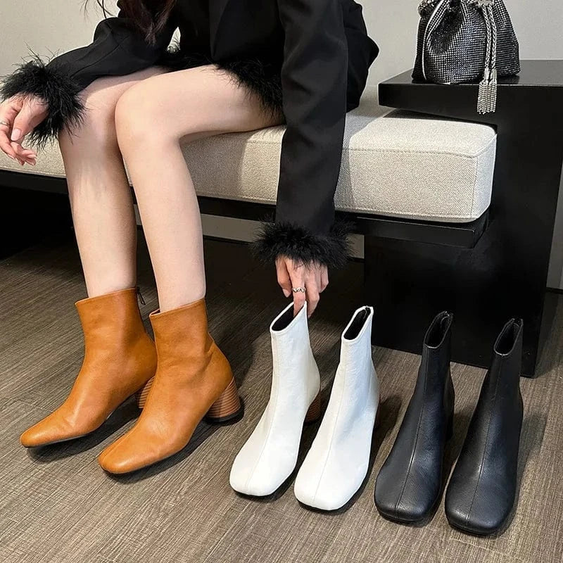 2024 autumn thick heel short boots daily commuting versatile rear zipper short boots simple big-name elegant boots
