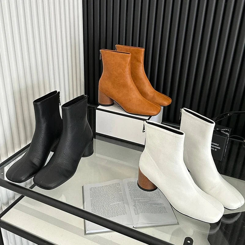 2024 autumn thick heel short boots daily commuting versatile rear zipper short boots simple big-name elegant boots