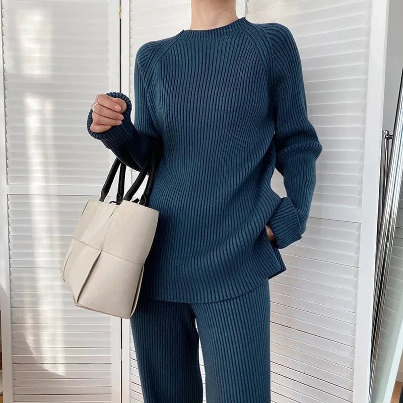 2024 Autumn Winter Fashion Women New Arrival Crew neck long sleeve top with slim fit long pants twin set