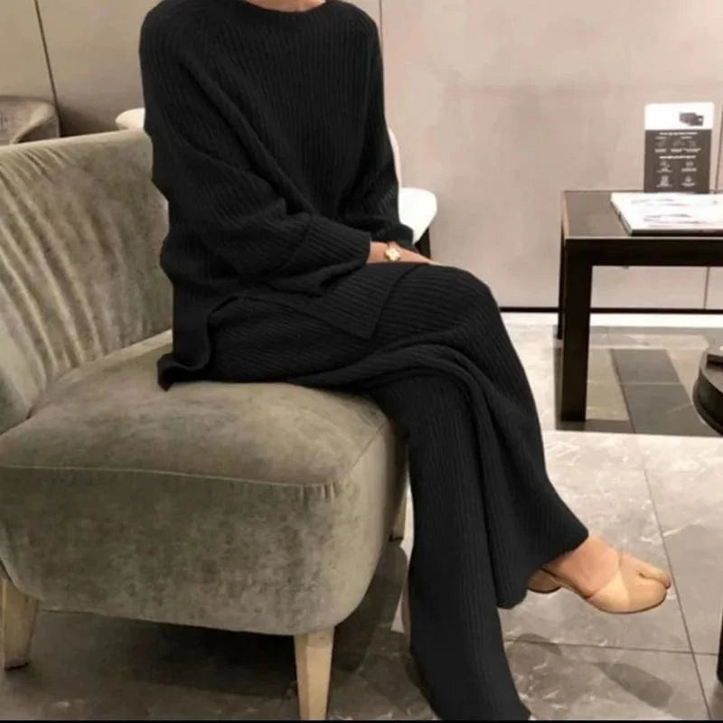 2024 Autumn Winter Fashion Women New Arrival Crew neck long sleeve top with slim fit long pants twin set