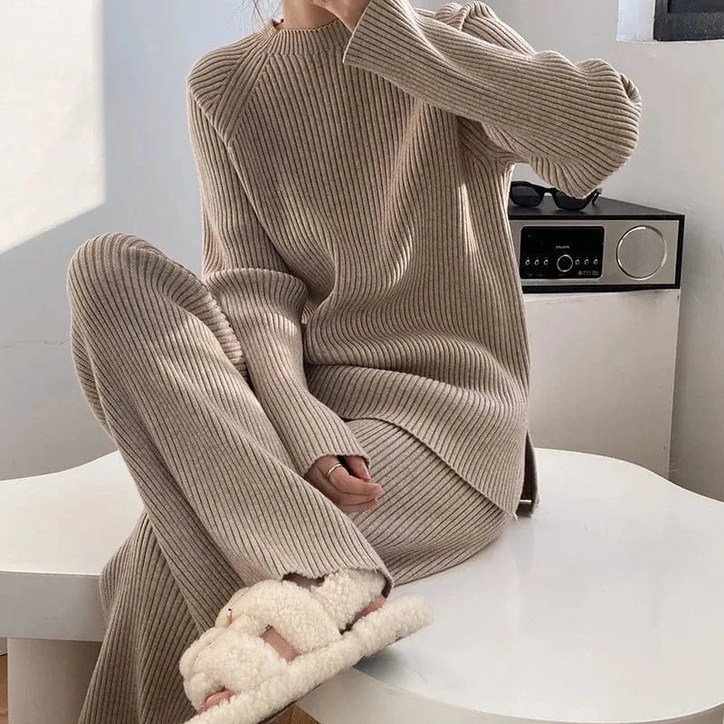 2024 Autumn Winter Fashion Women New Arrival Crew neck long sleeve top with slim fit long pants twin set