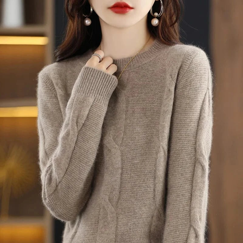 2024 Autumn/Winter high-quality best-selling fashion women's solid color crew-neck long-sleeved loose knit pullover sweater