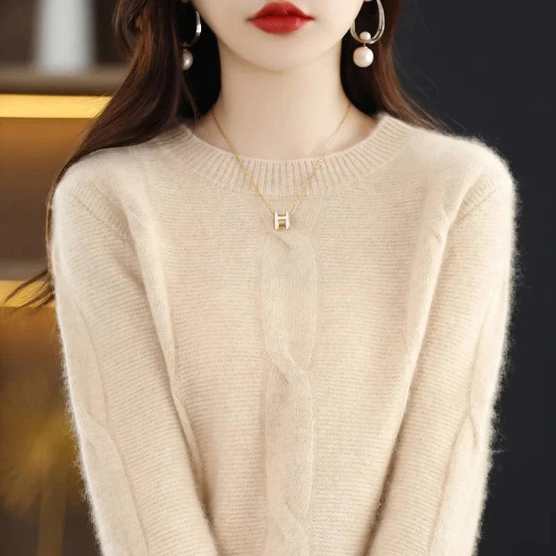 2024 Autumn/Winter high-quality best-selling fashion women's solid color crew-neck long-sleeved loose knit pullover sweater