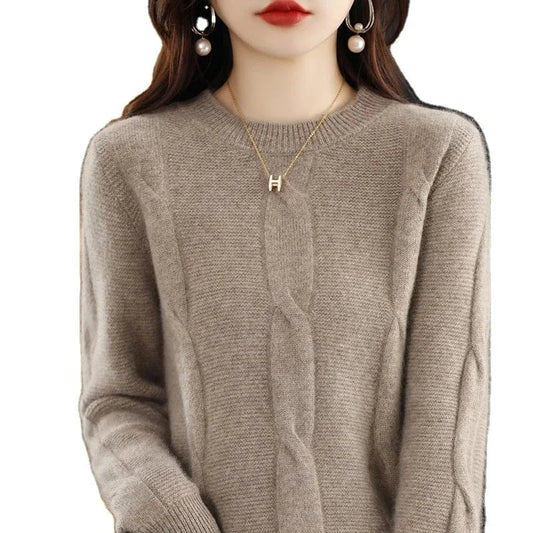 2024 Autumn/Winter high-quality best-selling fashion women's solid color crew-neck long-sleeved loose knit pullover sweater