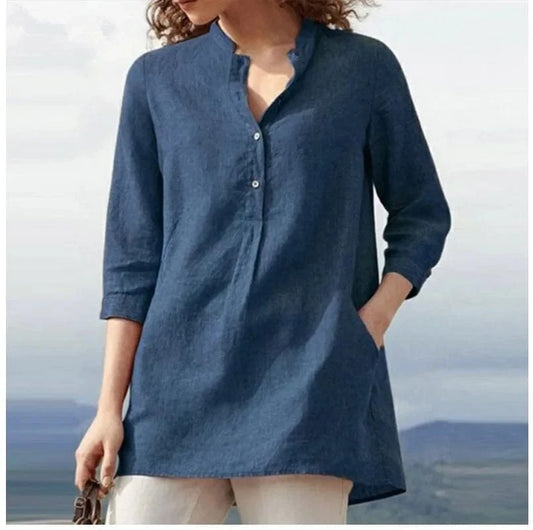 2024 Autumn Women Elegant Solid color Ruffle blouse shirt Casual stand collar loose blouse