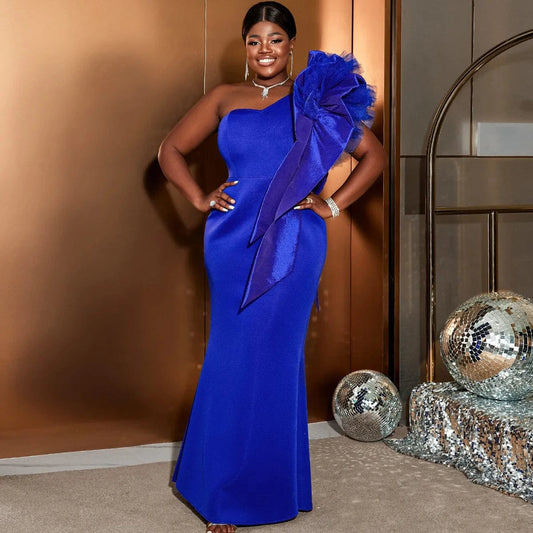 2024 Banquet Party Elegant Ladies Evening Gowns dress Mesh Splicing One Shoulder Neck Dresses Long Plus Size Dress for Women