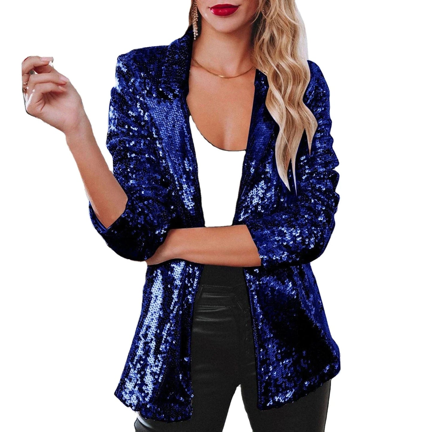 2024 Best-Selling Women Autumn and Spring Commuter Style Cardigan Collar Long Sleeved Sequined Casual Suit Jacket