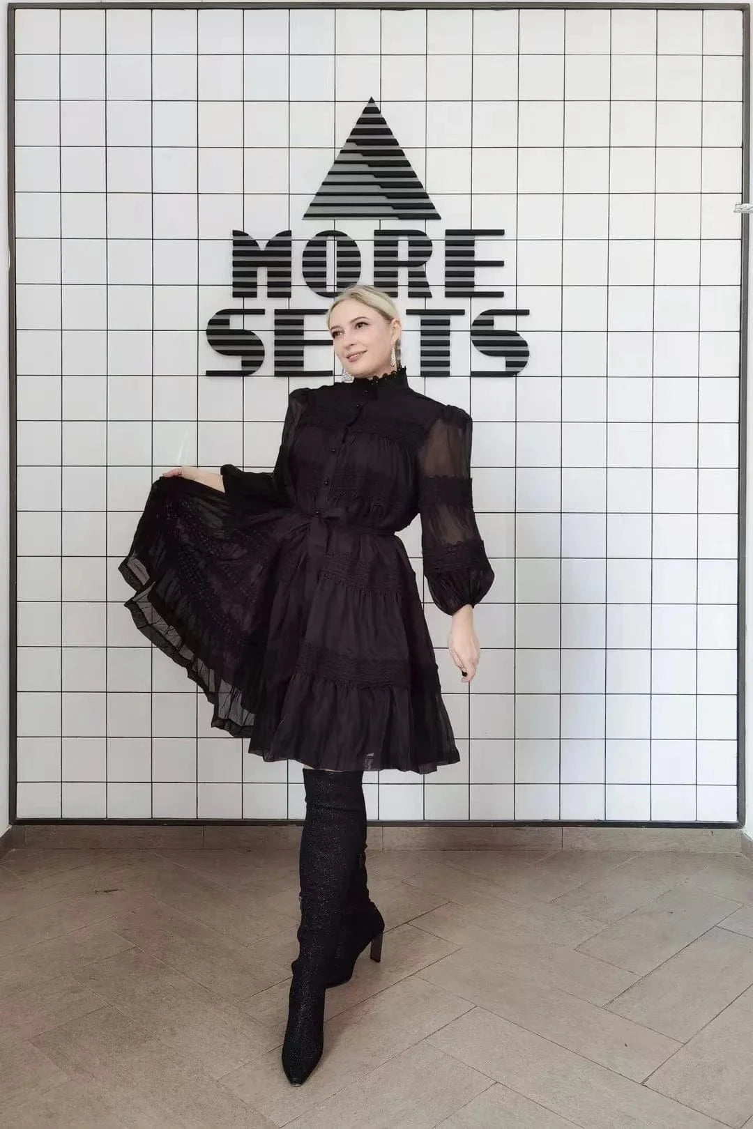 2024 Bettergirl Spring Women's Elegant Fashion Informal Short Stand Collar Solid Color Dress