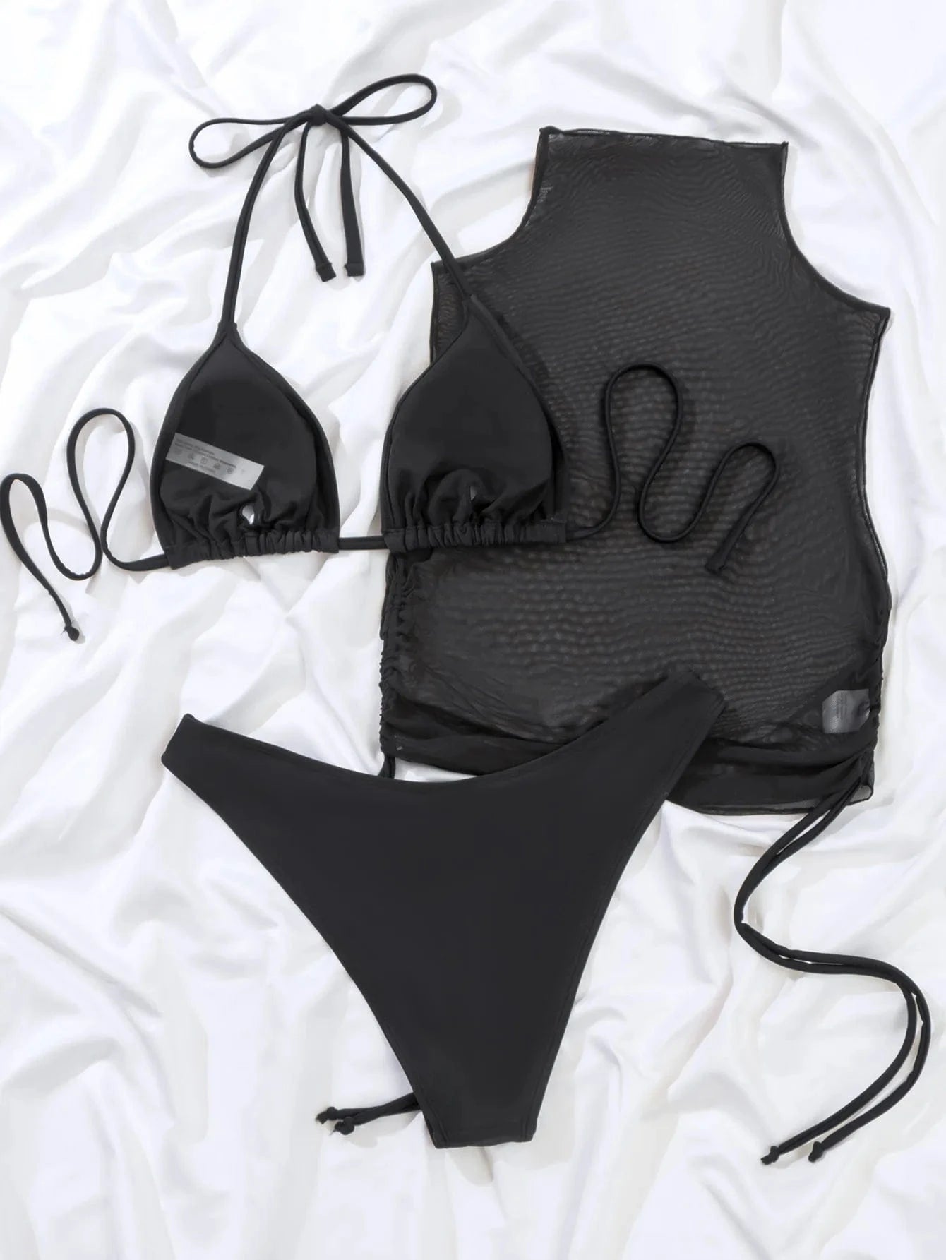 2024 Black Lace Swimwear for Women 3 Piece Bathing Suits Swim Tank Top with thong Bikini Push Up Bra Modest Bandage Swimsuit