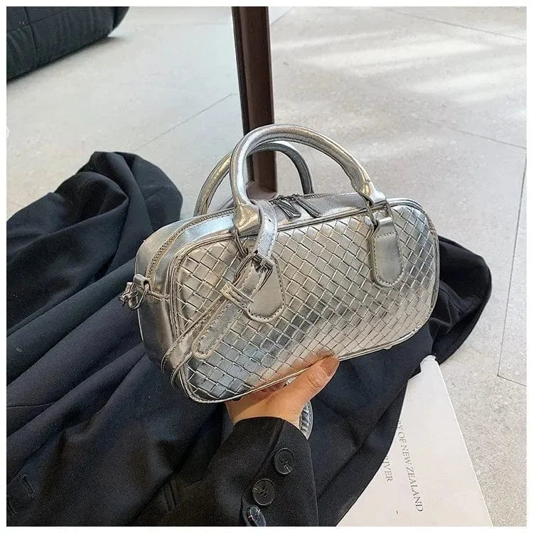 2024 Boston Handheld Women's Bag Retro Luxury One Shoulder Crossbody Bag Fashionable and Versatile Woven High Beauty Pillow Bag