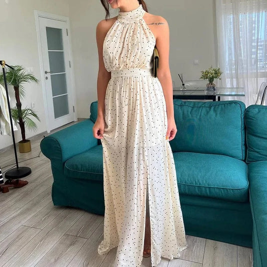 2024 Clothing Factory Casual Street Style Ethnic Fashion Women Halter Polka Dot Print Maxi Dress