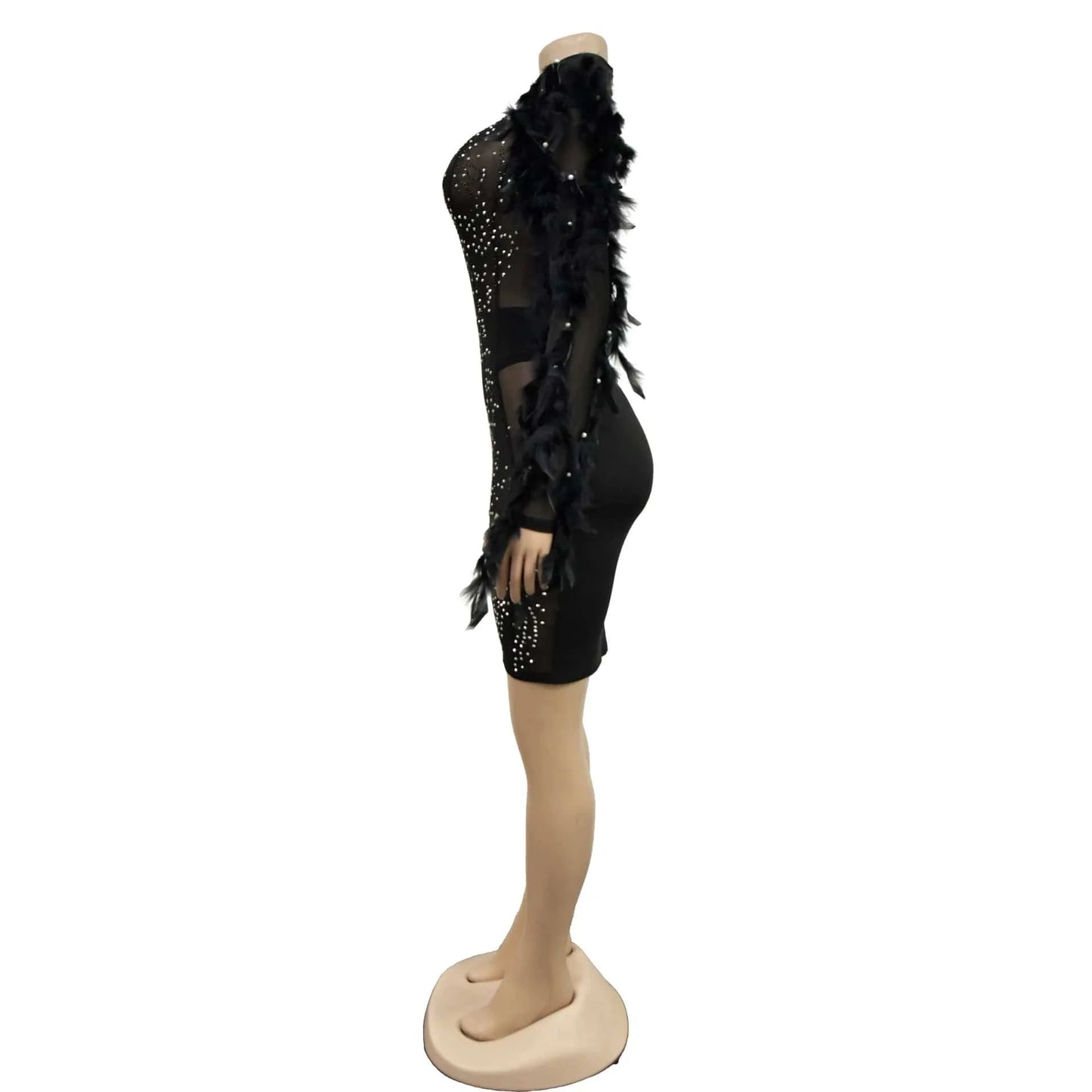 2024 Club Dresses Sexy Women Clothing Feather Long Sleeve Fashion Rhinestone Mesh Sexy Party Club Birthday Dress for Ladies