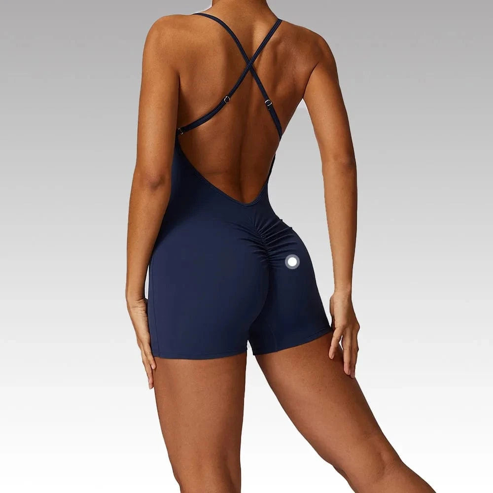 2024 Custom Fitness Yoga Wear Bodysuit Workout Clothing Seamless Gym Shorts Cross Straps Rompers For Women One Piece Jumpsuit
