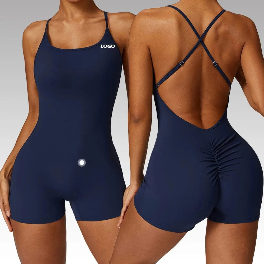 2024 Custom Fitness Yoga Wear Bodysuit Workout Clothing Seamless Gym Shorts Cross Straps Rompers For Women One Piece Jumpsuit