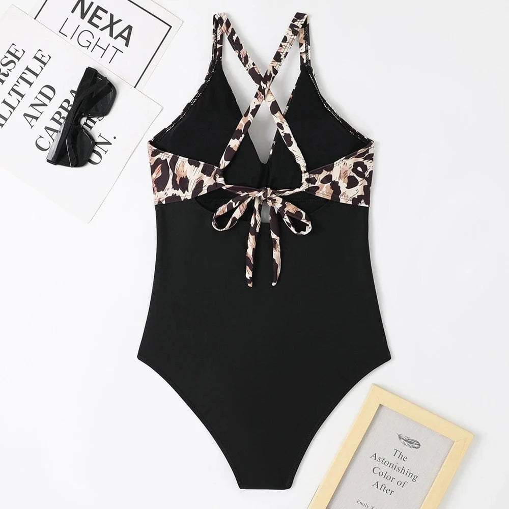 2024 Custom Logo China Manufacturer Leopard Print One Piece Sexy Swimsuit Women Patchwork Bathing Suit Beachwear Monokini