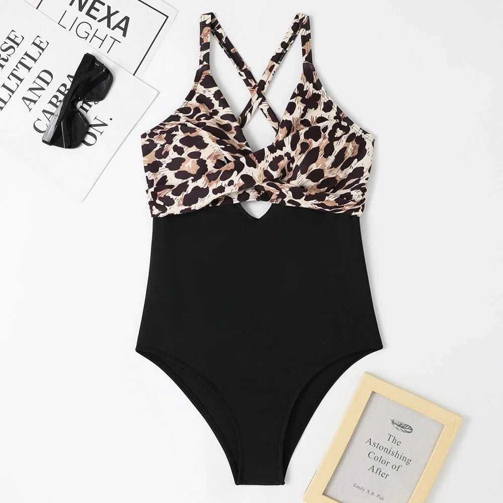 2024 Custom Logo China Manufacturer Leopard Print One Piece Sexy Swimsuit Women Patchwork Bathing Suit Beachwear Monokini