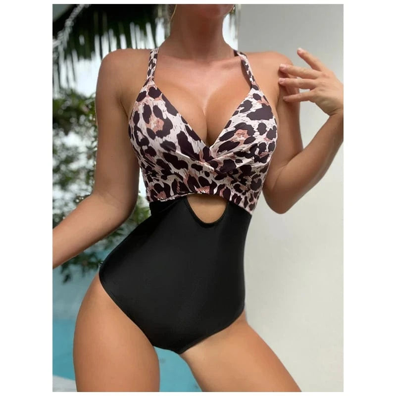 2024 Custom Logo China Manufacturer Leopard Print One Piece Sexy Swimsuit Women Patchwork Bathing Suit Beachwear Monokini
