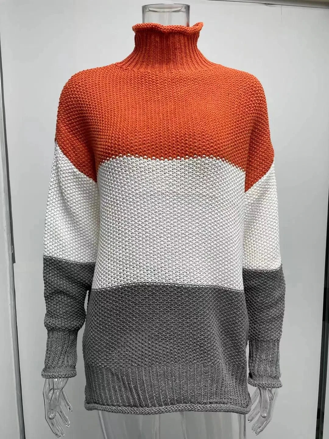 2024 Custom Logo OEM & ODM ladies Turtleneck Knitwear Pullover Striped Knit Jumpers Cotton Plus Size Knitted Women's Sweater