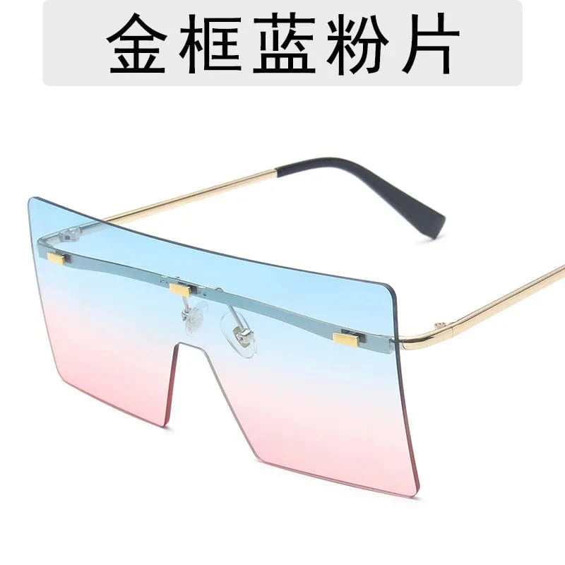 2024 Custom logo Women Retro Oversized Sunglasses Vintage one piece Sunglasses Eyewear Oculos De Sol Square Rimless Sunglasses