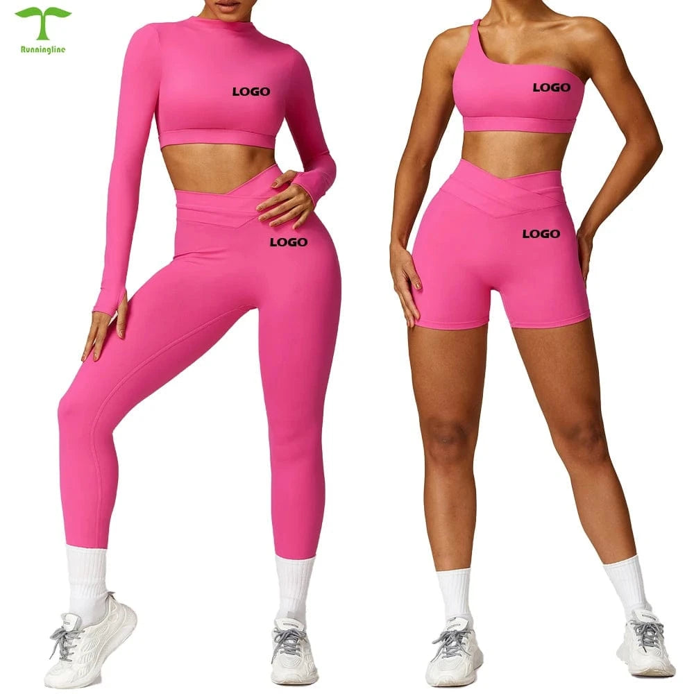 2024 Custom Wholesale Fitness Gym Shorts Women Yoga Bra Leggings Women Long-Sleeved top 2 Piece Yoga Sets Gym Fitness Sets