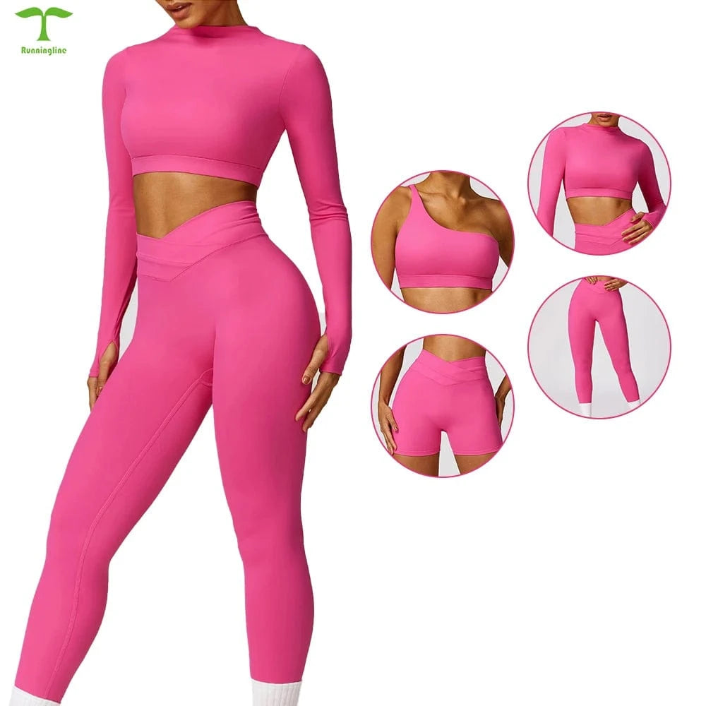 2024 Custom Wholesale Fitness Gym Shorts Women Yoga Bra Leggings Women Long-Sleeved top 2 Piece Yoga Sets Gym Fitness Sets