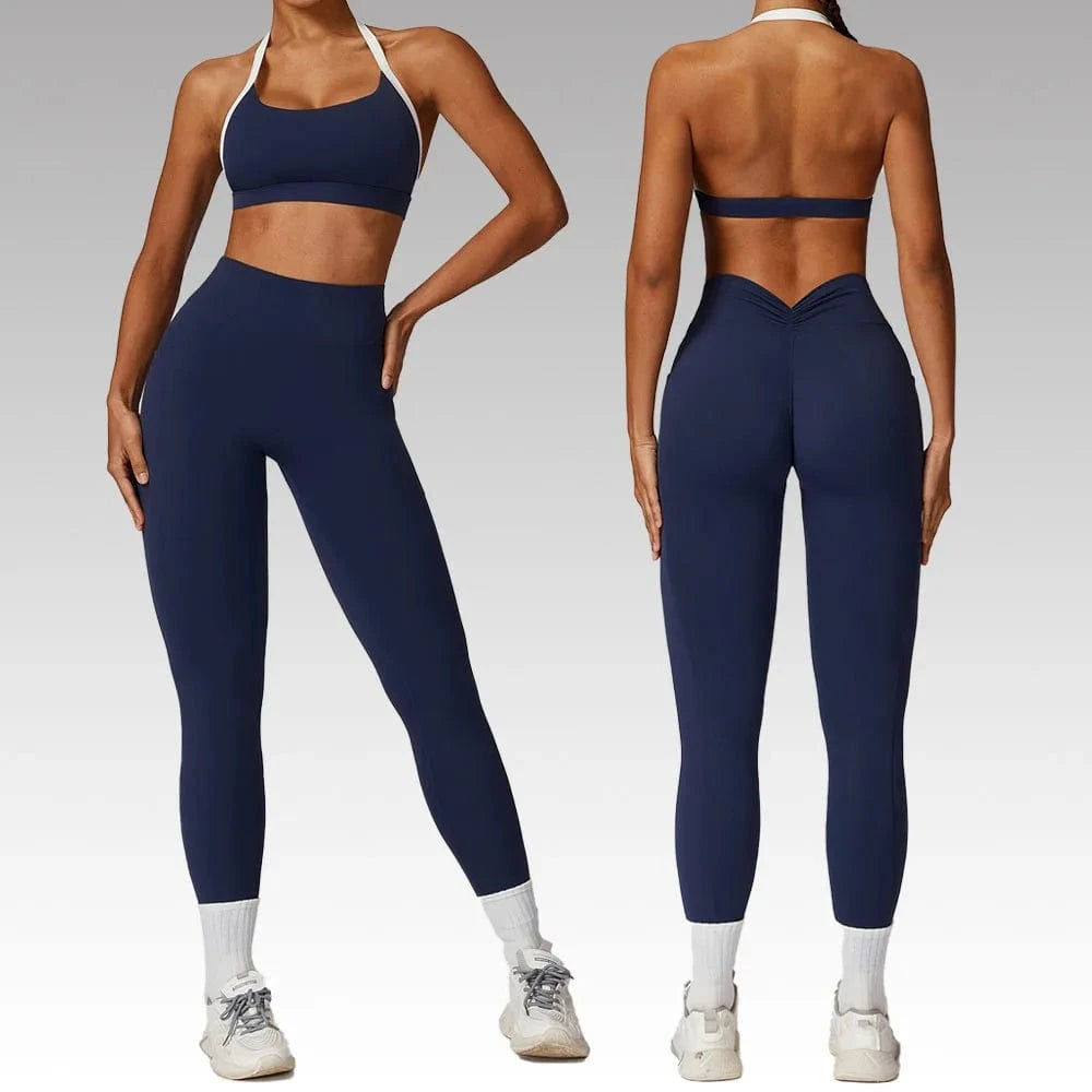 2024 Custom Women's Workout sets Bra for women Backless High Waist Long-sleeved top Women sportswear Leggings 2 Pieces Yoga set