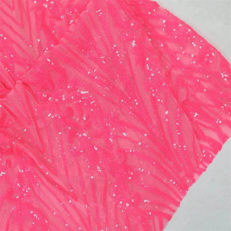2024 elegant women pink sexy see through tight sheer mesh layer black sequin strapless nighty club wear mini dress for women