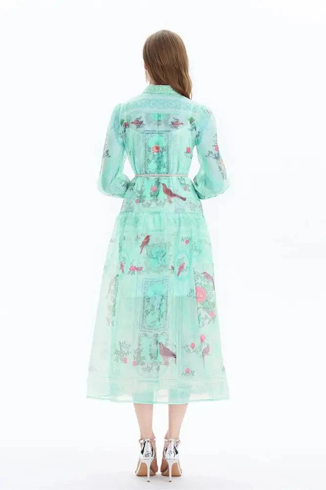 2024 Ethnic Style Retro Style Shirt Collar Lover Silk Print Waist Collection - Two Piece Set XY2029085