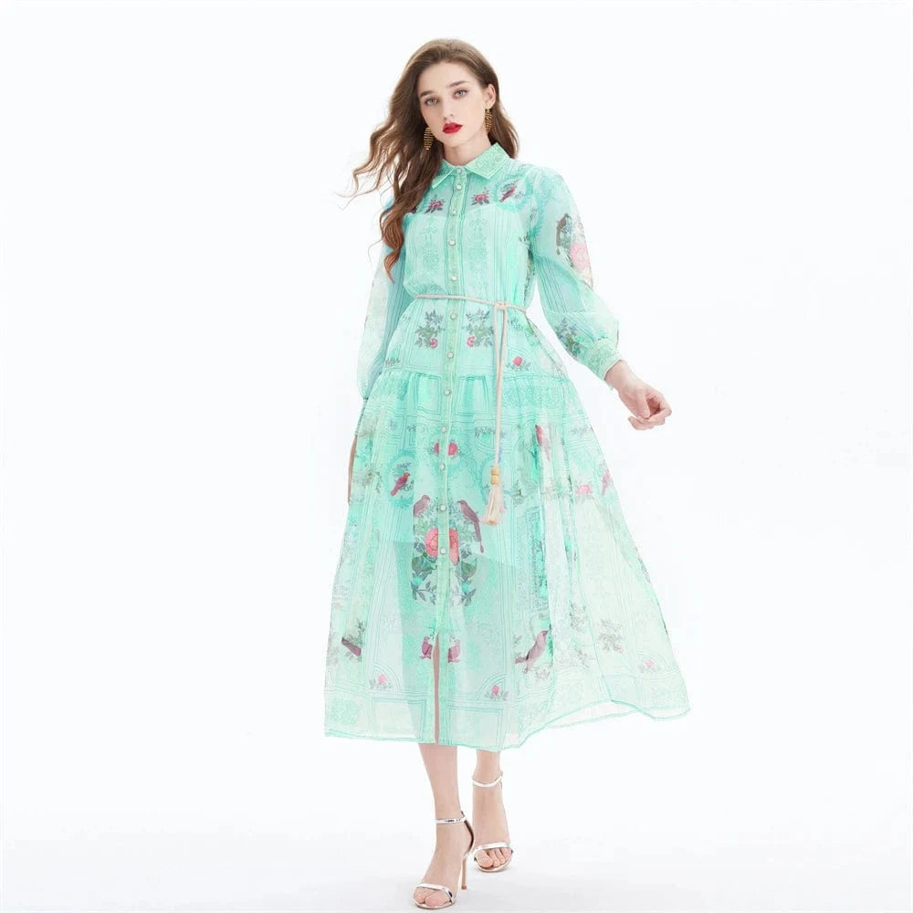 2024 Ethnic Style Retro Style Shirt Collar Lover Silk Print Waist Collection - Two Piece Set XY2029085