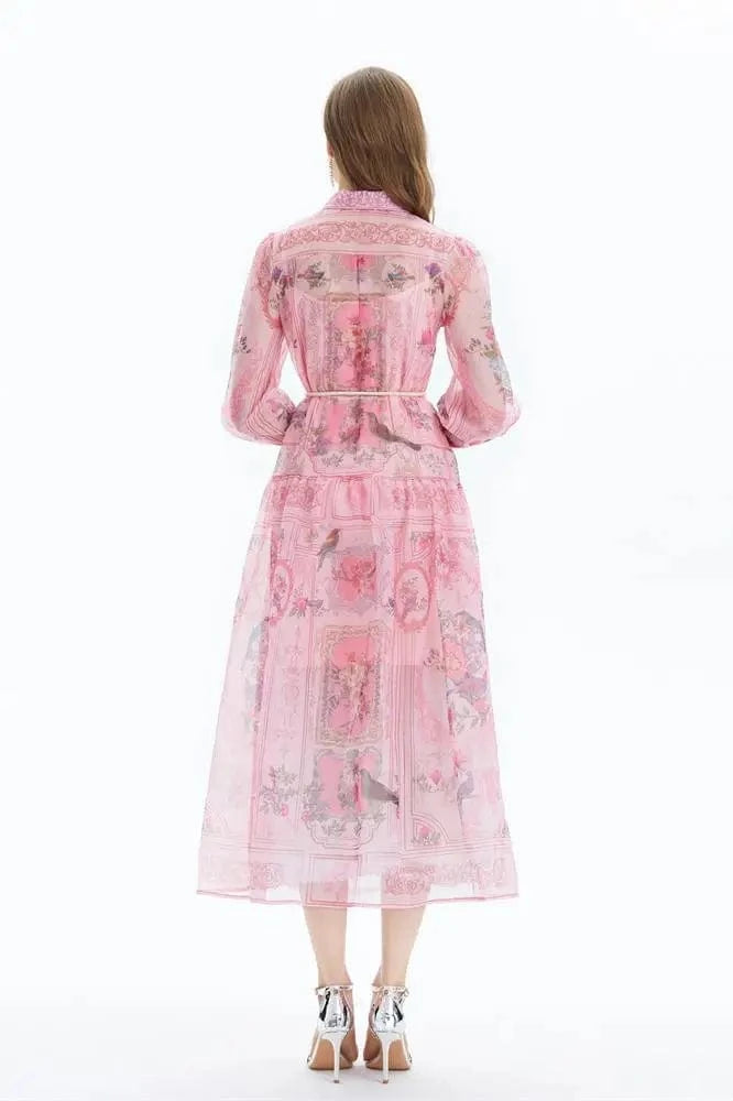 2024 Ethnic Style Retro Style Shirt Collar Lover Silk Print Waist Collection - Two Piece Set XY2029085