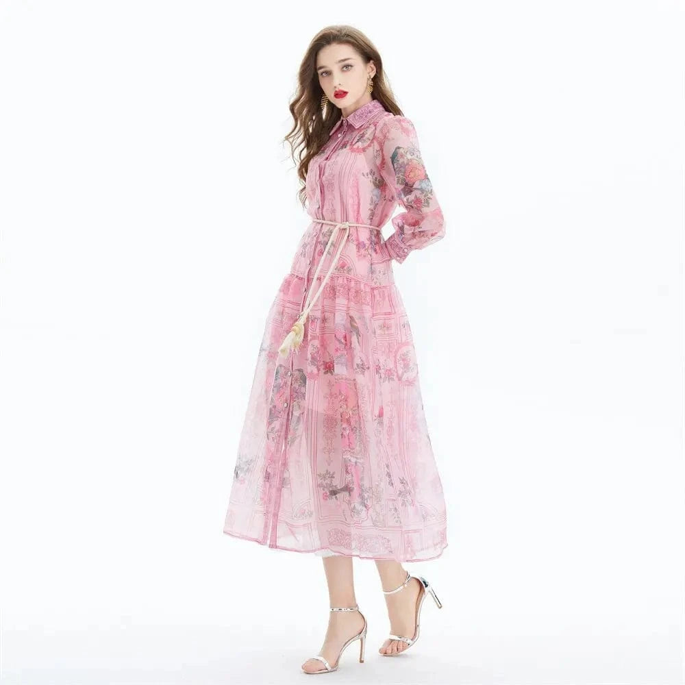 2024 Ethnic Style Retro Style Shirt Collar Lover Silk Print Waist Collection - Two Piece Set XY2029085