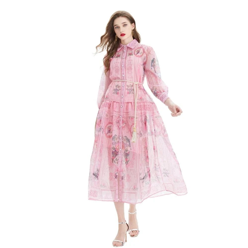 2024 Ethnic Style Retro Style Shirt Collar Lover Silk Print Waist Collection - Two Piece Set XY2029085