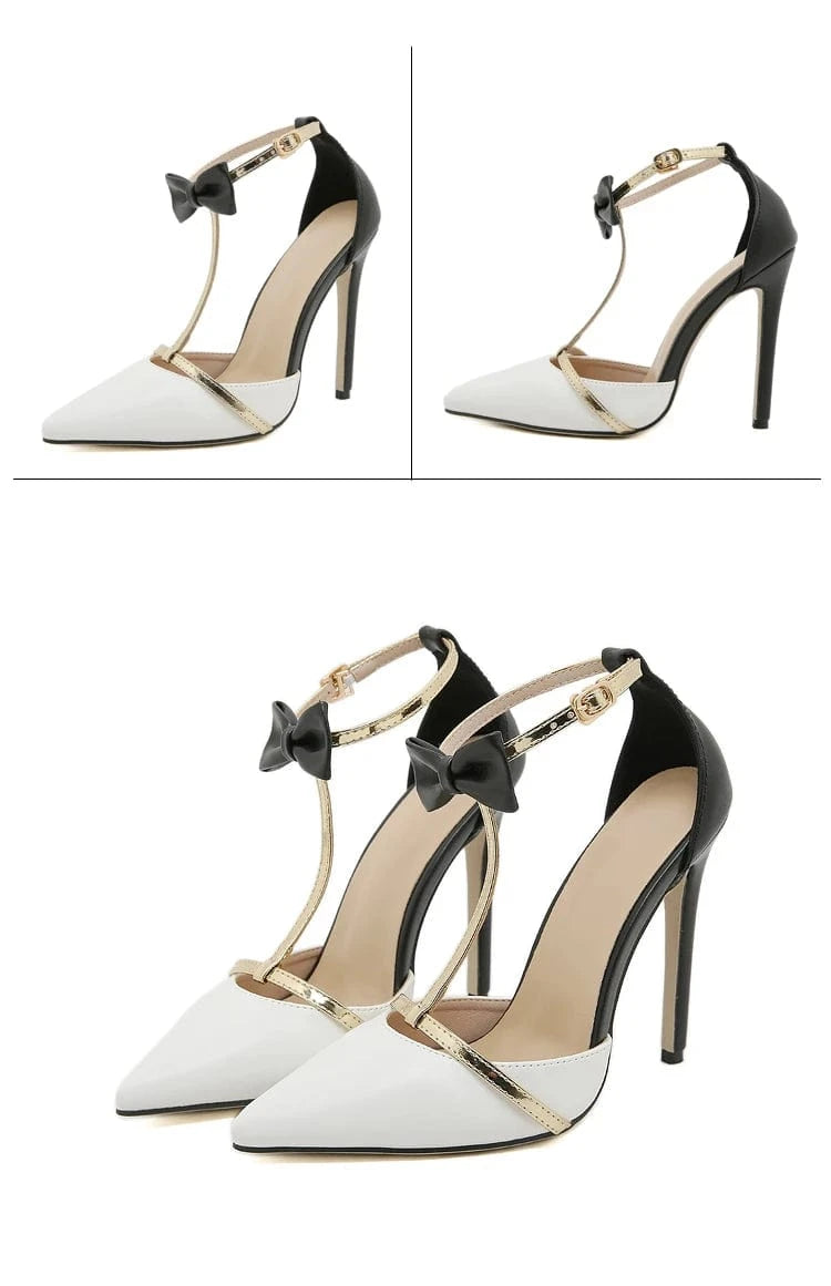 2024 European and American new T-Band mix colours bow, pointed stiletto high-heeled shoes banquet shoes