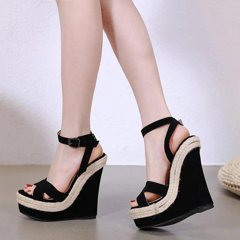 2024 European and American street shot show hemp rope comfortable wedge sandals